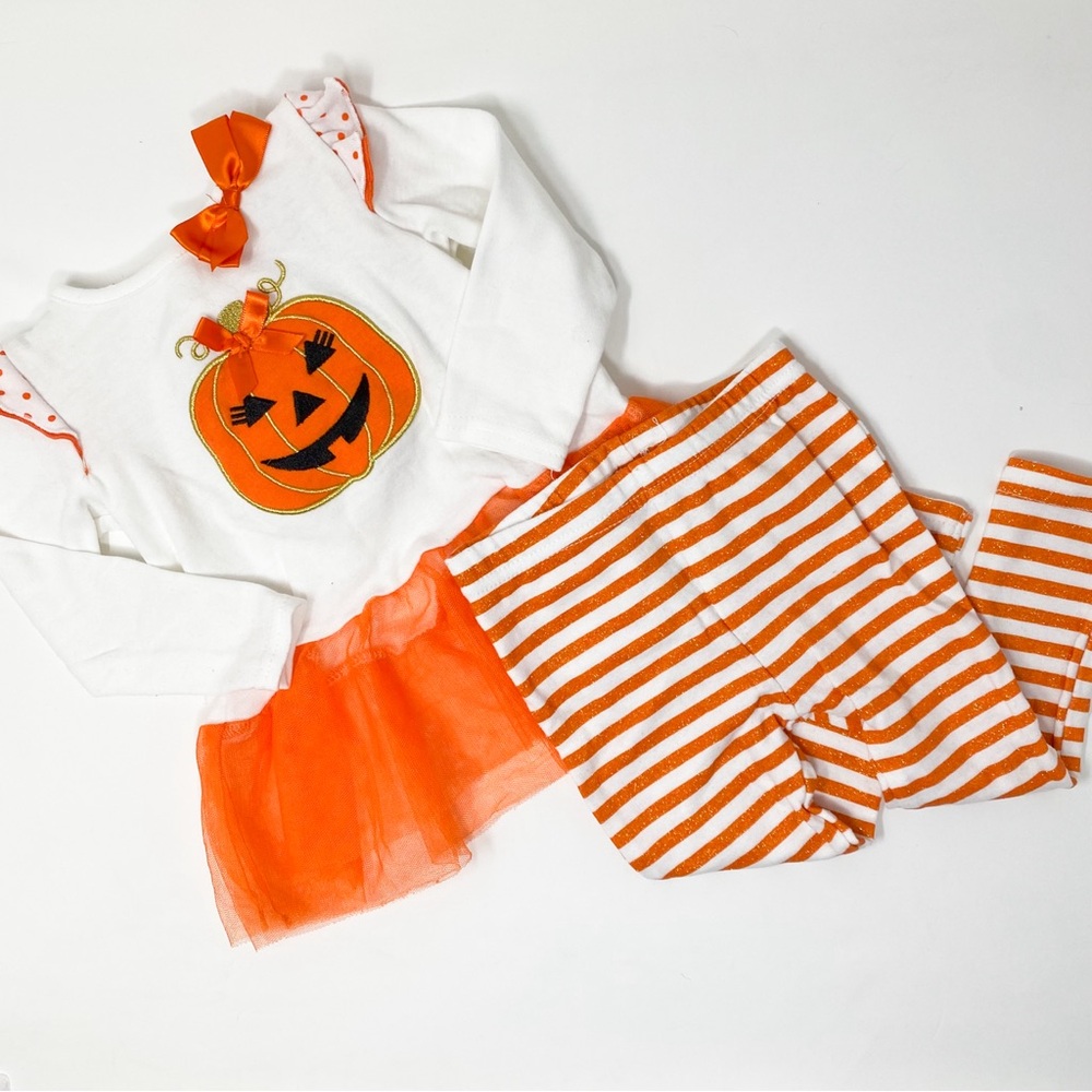 Toddler Outfit Halloween Pumpkin Tutu Glitter Pants